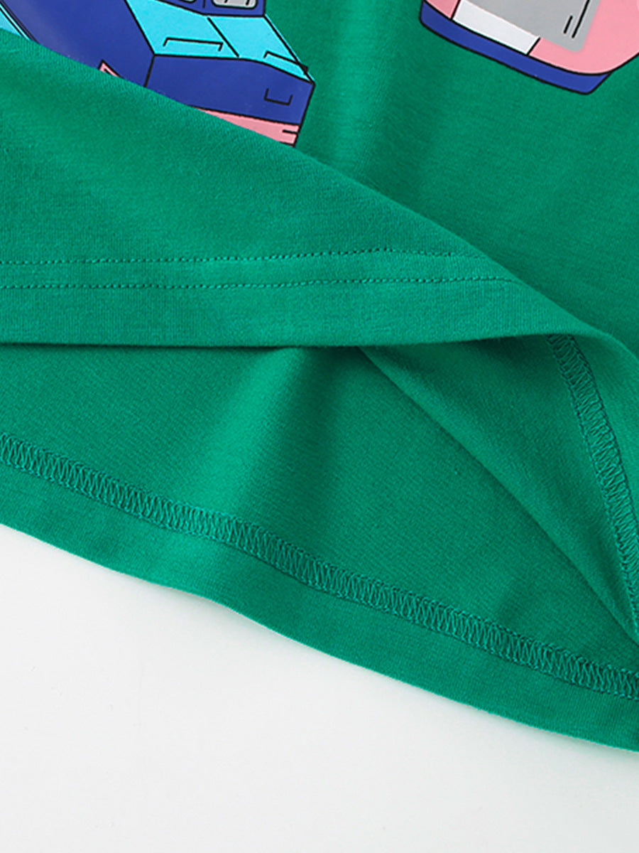 [WHOLESALE ONLY - CONTACT TO ORDER] Toddler & Boys 100% Combed Cotton Steam Train & Railway Long Sleeve T-Shirt (Emerald Green) [KW-244]