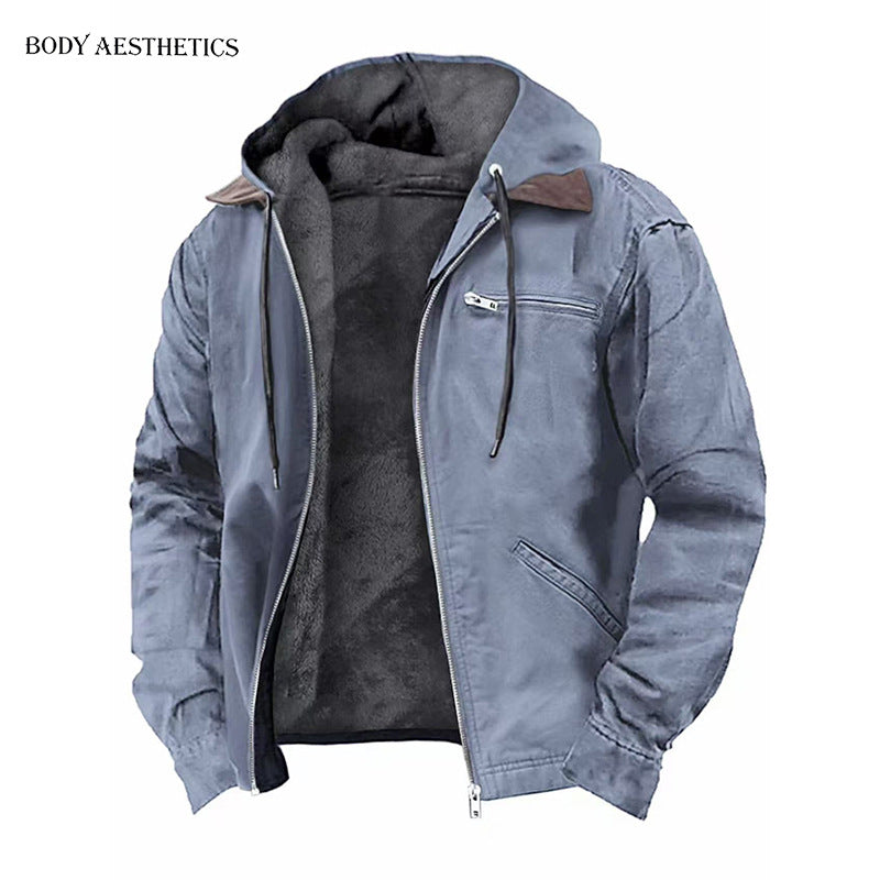 [WHOLESALE ONLY - CONTACT TO ORDER] Men's Heavyweight Fleece-Lined Canvas Workwear Jacket with Contrast Hood & Collar [AW-242]