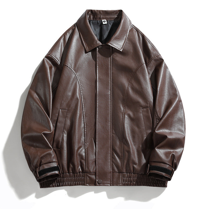 [WHOLESALE ONLY - CONTACT TO ORDER] Men's Vintage Distressed Faux Leather Turn-Down Collar Bomber Jacket with Storm Flap (Coffee Brown) [AW-253]
