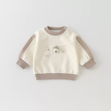 [WHOLESALE ONLY - CONTACT TO ORDER] Toddler Baby Fleece Crewneck Sweatshirt - 3D Acorn Patch Striped Shoulder Panel Puppy Pullover[KW-124]
