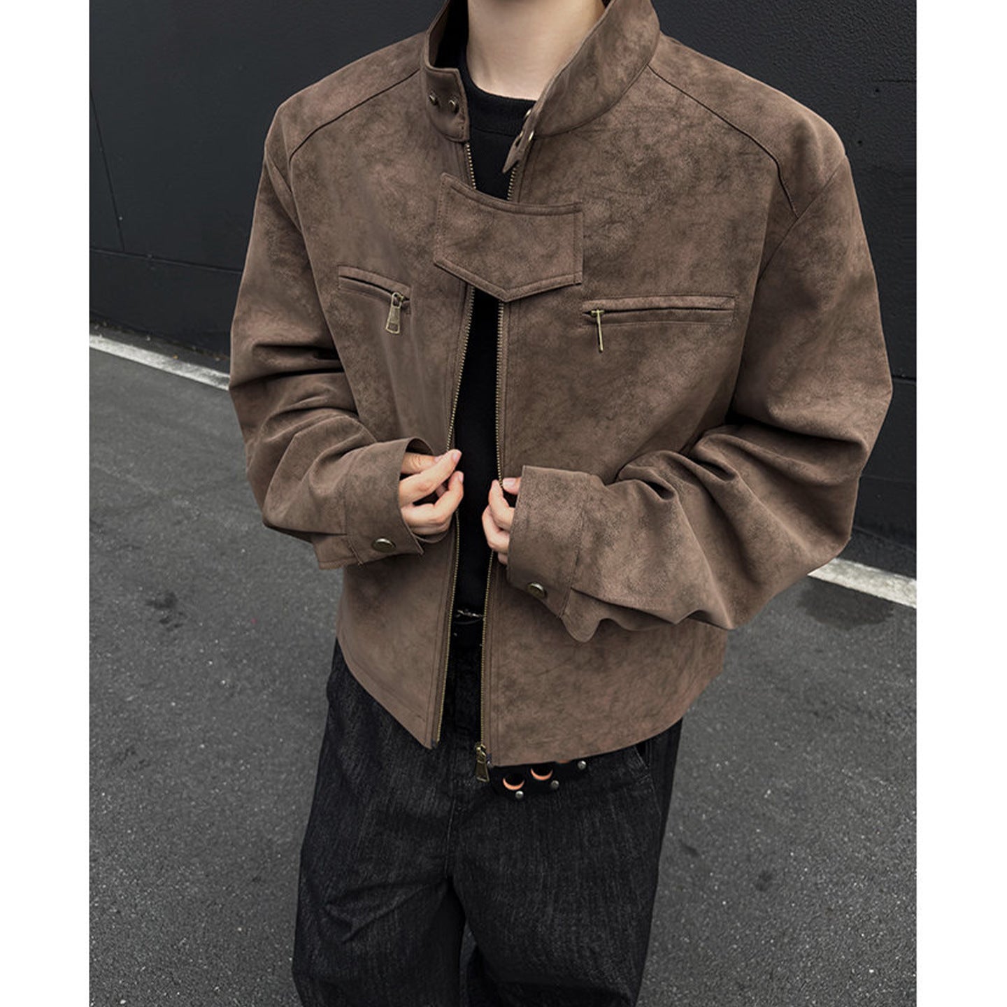 Men’s Minimalist PU Leather Jacket – Cropped Loose Fit Casual Coat, Old Money Style Outerwear[NA-019]