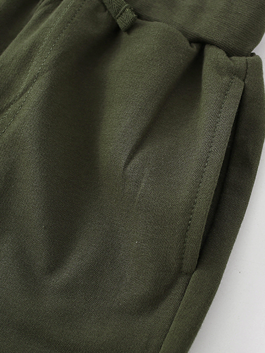 [WHOLESALE ONLY - CONTACT TO ORDER] Toddler & Boys Cotton French Terry 3D Giraffe Appliqué Casual Shorts (Army Green) [KW-252]