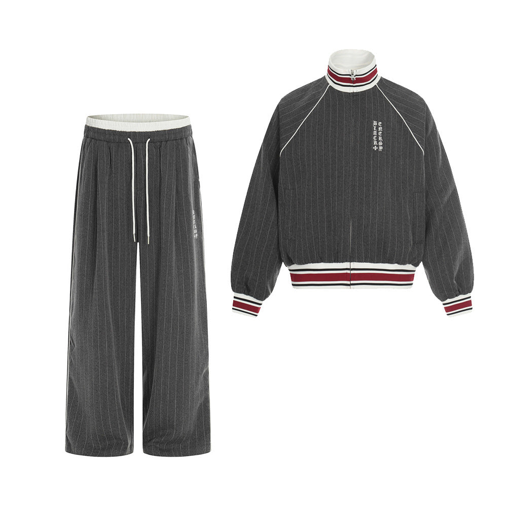 Men’s Striped Track Set – Colorblock Stand Collar Jacket & Straight-Leg Pants[NA-011]