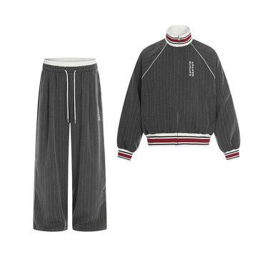 Men’s Striped Track Set – Colorblock Stand Collar Jacket & Straight-Leg Pants[NA-011]