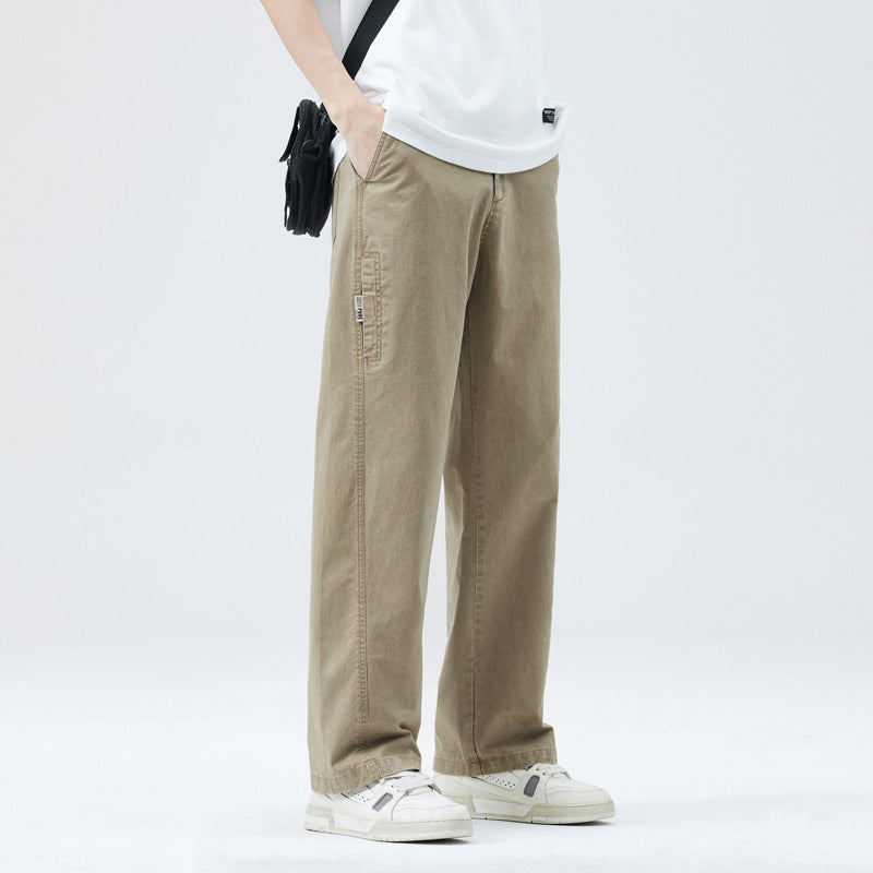 [WHOLESALE ONLY - CONTACT TO ORDER] Men's Japanese City Boy 100% Cotton Washed Twill Relaxed Wide-Leg Chino Work Pants (Washed Light Khaki) [AW-329]