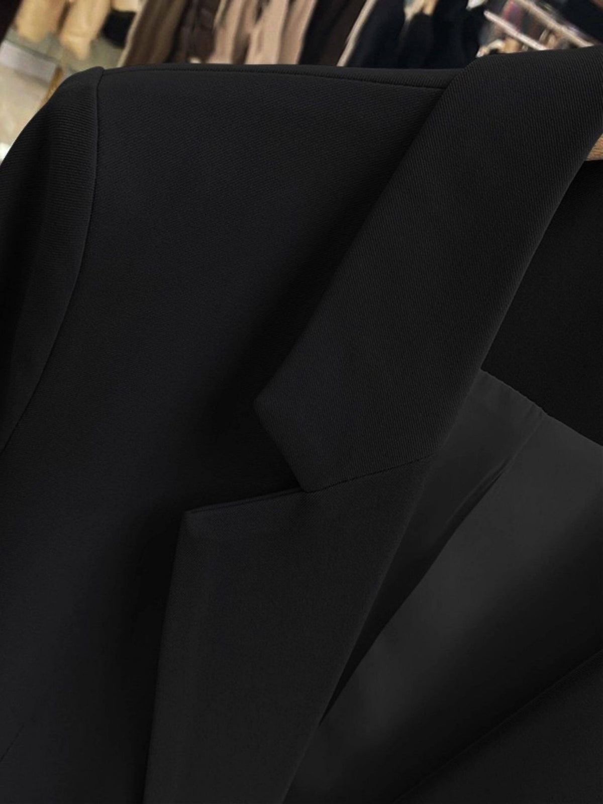 [WHOLESALE ONLY - CONTACT TO ORDER] Women's Oversized Double-Breasted Notch Lapel Heavyweight Twill Suit Blazer (Classic Black) [AW-392]