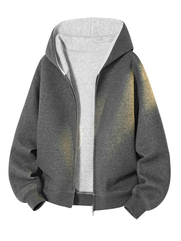 [WHOLESALE ONLY - CONTACT TO ORDER] Unisex Korean Clean Fit Heavyweight Scuba Fleece High-Neck Two-Way Full-Zip Hoodie (Charcoal Heather Grey) [AW-341]