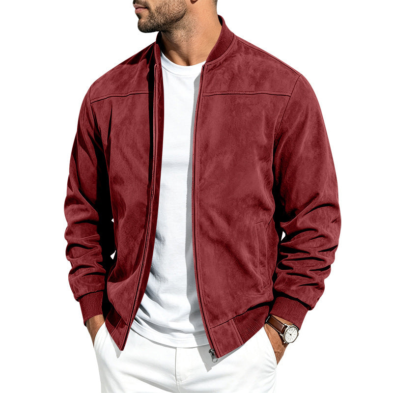 [WHOLESALE ONLY - CONTACT TO ORDER] Men's Premium Faux Suede Zip-Up Bomber Jacket with Ribbed Trim [AW-241]