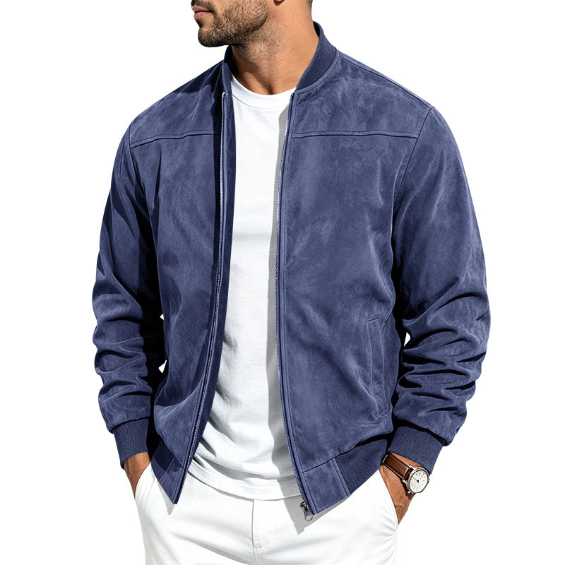 [WHOLESALE ONLY - CONTACT TO ORDER] Men's Premium Faux Suede Zip-Up Bomber Jacket with Ribbed Trim [AW-241]