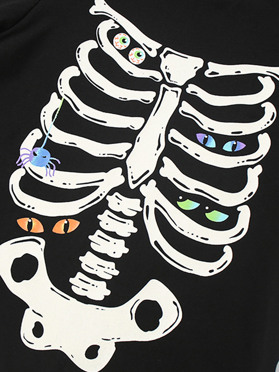 [WHOLESALE ONLY - CONTACT TO ORDER] Kids Unisex Glow-in-the-Dark Spooky Skeleton Eyes Cotton Pajama Set (Classic Black) [KW-237]