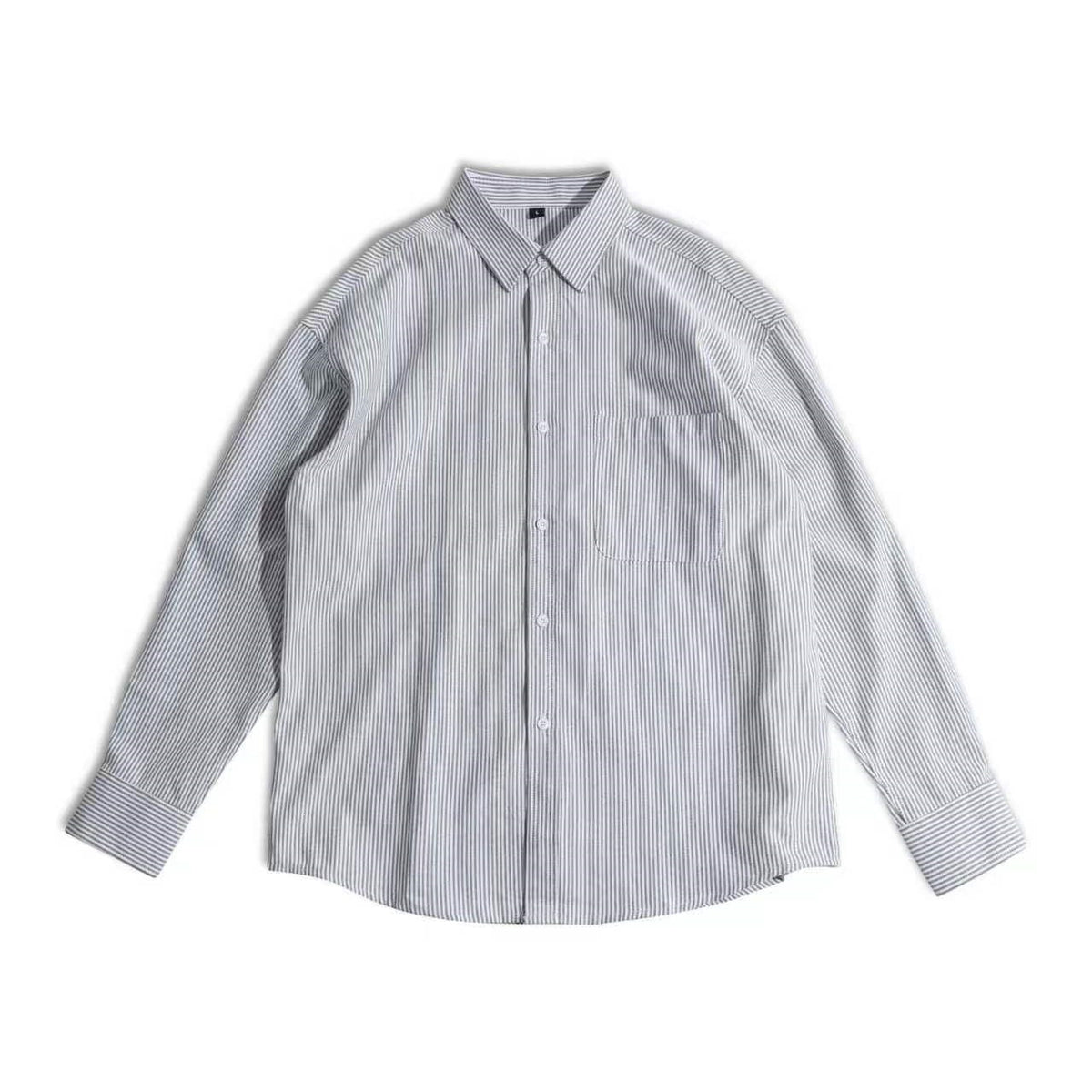 [WHOLESALE ONLY - CONTACT TO ORDER] Unisex Relaxed Fit 100% Combed Cotton Striped Long Sleeve Button-Down Oxford Shirt with Chest Pocket (Grey & White) [AW-273]