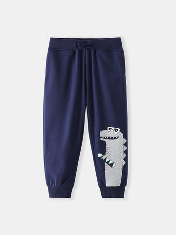 [WHOLESALE ONLY - CONTACT TO ORDER] Toddler & Boys Cotton French Terry Skateboard Dinosaur Jogger Sweatpants (Navy Blue) [KW-246]