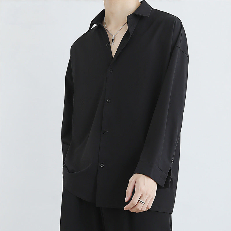[WHOLESALE ONLY - CONTACT TO ORDER] Unisex Relaxed Fit 100% Combed Cotton Solid Jet Black Long Sleeve Drop-Shoulder Poplin Shirt [AW-277]
