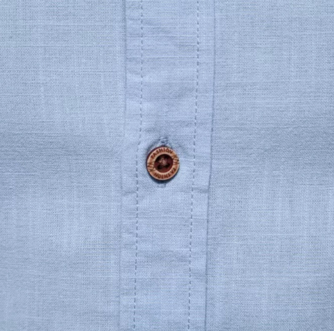 [WHOLESALE ONLY - CONTACT TO ORDER] Men's Casual Mandarin Grandad Collar Cotton-Linen Look Long Sleeve Button-Down Shirt with Contrast Placket Trim & Chest Embroidery (Pastel Sky Blue) [AW-267]