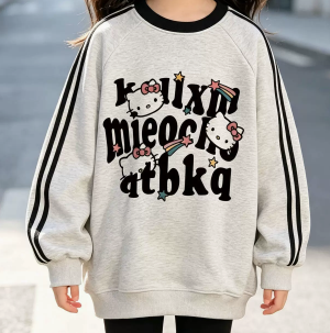 [WHOLESALE ONLY - CONTACT TO ORDER] Kids Unisex Heavyweight 75% Cotton Fleece Raglan Sweatshirt Double Striped Sleeves Cartoon Graphic Pullover (Heather Grey) [KW-175]
