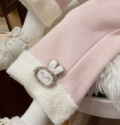 [WHOLESALE ONLY - CONTACT TO ORDER] Toddler Girls Heavyweight 80% Cotton Corduroy Sherpa-Lined Wide-Leg Pants with 3D Bunny Patch (Dusty Pink) [KW-180]