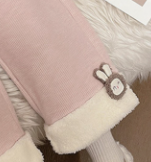 [WHOLESALE ONLY - CONTACT TO ORDER] Toddler Girls Heavyweight 80% Cotton Corduroy Sherpa-Lined Wide-Leg Pants with 3D Bunny Patch (Dusty Pink) [KW-180]