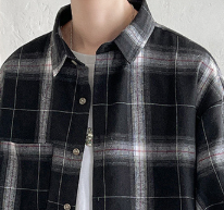 [WHOLESALE ONLY - CONTACT TO ORDER] Unisex Relaxed Fit 100% Cotton Heavyweight Brushed Shadow Plaid Long Sleeve Flannel Shirt (Black & Grey) [AW-275]