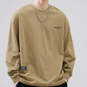 [WHOLESALE ONLY - CONTACT TO ORDER] Unisex Relaxed Fit Heavyweight 100% Combed Cotton Mountain Graphic Long Sleeve T-Shirt (Earth Khaki) [AW-283]