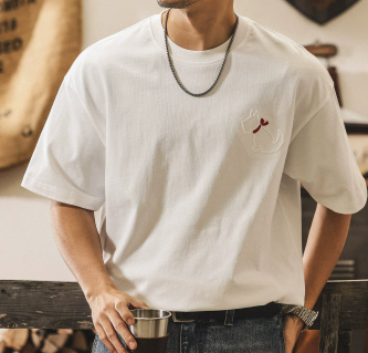 [WHOLESALE ONLY - CONTACT TO ORDER] Unisex Relaxed Fit Heavyweight 100% Combed Cotton 3D Dog Embroidery Short Sleeve T-Shirt (Optical White) [AW-284]
