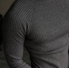 [WHOLESALE ONLY - CONTACT TO ORDER] Men's Muscle Slim Fit High-Stretch Cotton Blend Ribbed Raglan Long Sleeve Knit Sweater (Charcoal Heather Grey) [AW-293]