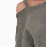 [WHOLESALE ONLY - CONTACT TO ORDER] Women's Slouchy Fit Cotton Blend Asymmetric One-Shoulder Strappy Ribbed Knit Sweater (Heather Grey) [AW-295]