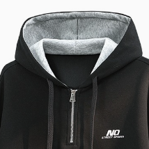 [WHOLESALE ONLY - CONTACT TO ORDER] Unisex Relaxed Fit Heavyweight Cotton Blend Quarter-Zip Hooded Sweatshirt with Contrast Hood (Jet Black) [AW-299]