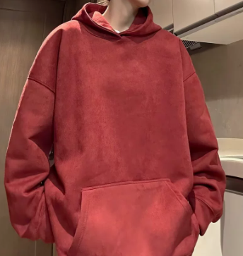 [WHOLESALE ONLY - CONTACT TO ORDER] Unisex Relaxed Fit Heavyweight Vintage Faux Suede Gothic Graphic Pullover Hoodie (Brick Red) [AW-300]