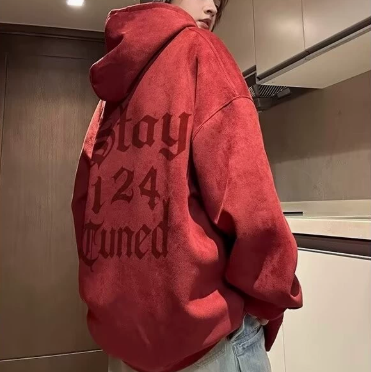 [WHOLESALE ONLY - CONTACT TO ORDER] Unisex Relaxed Fit Heavyweight Vintage Faux Suede Gothic Graphic Pullover Hoodie (Brick Red) [AW-300]