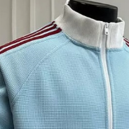 [WHOLESALE ONLY - CONTACT TO ORDER] Unisex Relaxed Fit Heavyweight Textured Waffle Knit Retro Track Jacket with Striped Sleeves (Sky Blue) [AW-301]