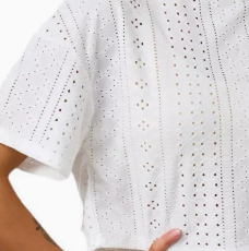 [WHOLESALE ONLY - CONTACT TO ORDER] Women's Bohemian 100% Cotton Eyelet Lace Embroidery Short Sleeve Top & Shorts 2-Piece Lounge Set (Optical White) [AW-309]