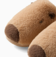 [WHOLESALE ONLY - CONTACT TO ORDER] Unisex Heavyweight Fuzzy Plush 3D Capybara Memory Foam Winter Slippers (Caramel Brown) [FM-129]