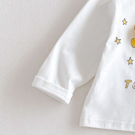 [WHOLESALE ONLY - CONTACT TO ORDER] Toddler & Kids Unisex 100% Combed Cotton Long Sleeve T-Shirt with 3D Plush Teddy Bear Applique (Clean White) [KW-188]