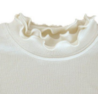 [WHOLESALE ONLY - CONTACT TO ORDER] Toddler & Girls Korean Style High-Stretch Fine Rib-Knit Lettuce Edge Mock Neck Long Sleeve Base Layer Top (Cream White) [KW-190]