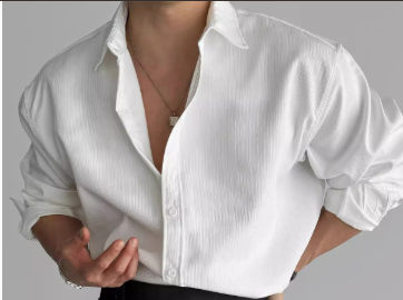 [WHOLESALE ONLY - CONTACT TO ORDER] Men's Korean Clean Fit Relaxed Textured Plissé Long Sleeve Button-Up Shirt (Optical White) [AW-314]
