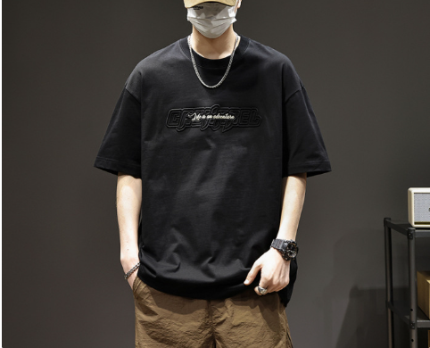 [WHOLESALE ONLY - CONTACT TO ORDER] Unisex Heavyweight 100% Cotton 3D Embossed Letter Graphic Oversized Short Sleeve T-Shirt (Washed Black) [AW-366]