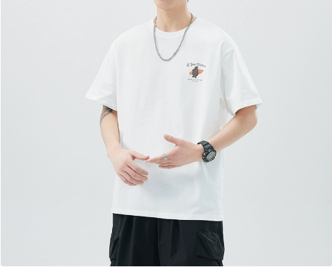 [WHOLESALE ONLY - CONTACT TO ORDER] Men's Heavyweight 100% Combed Cotton Surfing Animal Graphic Crewneck T-Shirt (Optic White) [AW-413]