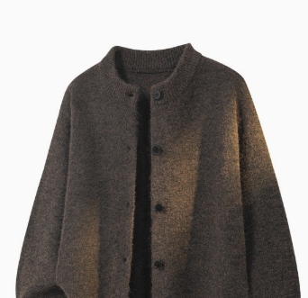 [WHOLESALE ONLY - CONTACT TO ORDER] Men's Korean Clean Fit Brushed Mohair-Touch Collarless Button-Up Cardigan Sweater (Deep Mocha Brown) [AW-333]