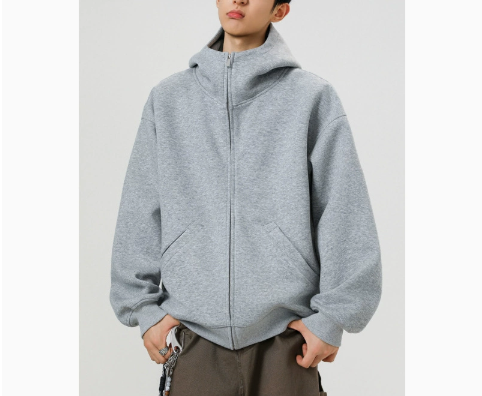 [WHOLESALE ONLY - CONTACT TO ORDER] Men's Korean Clean Fit Heavyweight Scuba Fleece High-Neck Two-Way Full-Zip Hoodie (Heather Grey Melange) [AW-340]