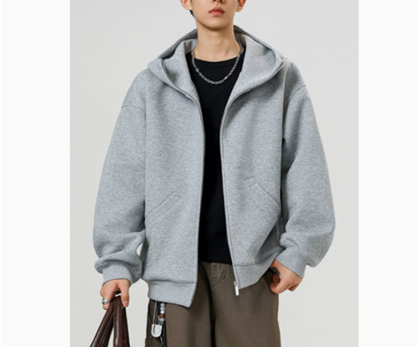 [WHOLESALE ONLY - CONTACT TO ORDER] Men's Korean Clean Fit Heavyweight Scuba Fleece High-Neck Two-Way Full-Zip Hoodie (Heather Grey Melange) [AW-340]