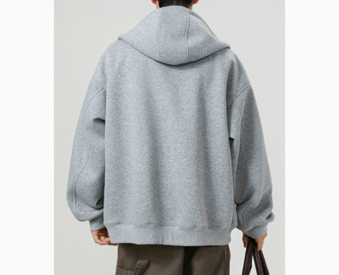 [WHOLESALE ONLY - CONTACT TO ORDER] Men's Korean Clean Fit Heavyweight Scuba Fleece High-Neck Two-Way Full-Zip Hoodie (Heather Grey Melange) [AW-340]
