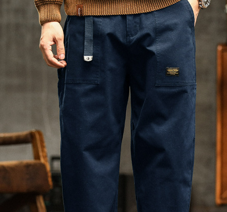 [WHOLESALE ONLY - CONTACT TO ORDER] Men's Vintage Amekaji Heavyweight 100% Cotton Twill Relaxed Tapered Work Pants (Deep Navy Blue) [AW-328]