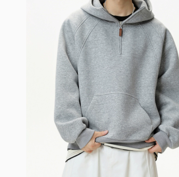 [WHOLESALE ONLY - CONTACT TO ORDER] Unisex Korean Clean Fit Heavyweight Scuba Fleece High-Neck Half-Zip Pullover Hoodie (Light Heather Grey) [AW-343]