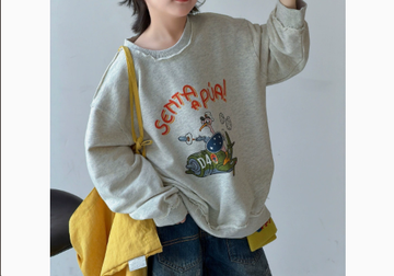 [WHOLESALE ONLY - CONTACT TO ORDER] Unisex Kids Heavyweight 80% Cotton Raw-Edge Distressed Vintage Graphic Sweatshirt (Oatmeal Grey) [KW-205]
