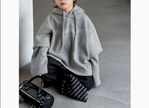 [WHOLESALE ONLY - CONTACT TO ORDER] Kids Unisex Oversized 80% Cotton Heavyweight Double-Sleeve Layered Fleece Pullover Hoodie (Heather Grey) [KW-220]