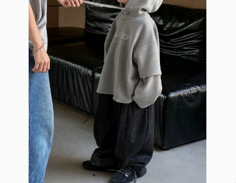 [WHOLESALE ONLY - CONTACT TO ORDER] Kids Unisex Oversized 80% Cotton Heavyweight Double-Sleeve Layered Fleece Pullover Hoodie (Heather Grey) [KW-220]