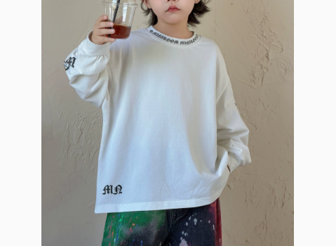 [WHOLESALE ONLY - CONTACT TO ORDER] Kids Unisex Oversized 100% Combed Cotton Heavyweight Long Sleeve Gothic Calligraphy T-Shirt (Off White) [KW-221]