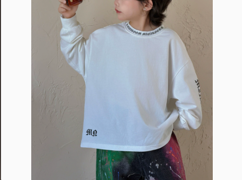 [WHOLESALE ONLY - CONTACT TO ORDER] Kids Unisex Oversized 100% Combed Cotton Heavyweight Long Sleeve Gothic Calligraphy T-Shirt (Off White) [KW-221]