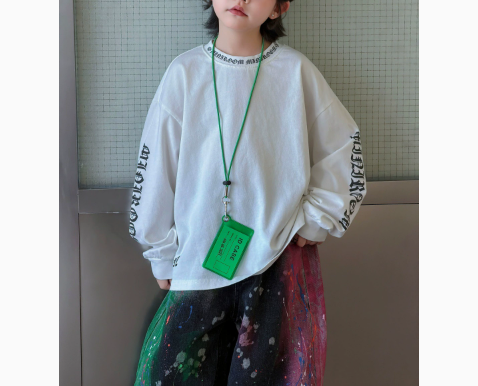 [WHOLESALE ONLY - CONTACT TO ORDER] Kids Unisex Oversized 100% Combed Cotton Heavyweight Long Sleeve Gothic Calligraphy T-Shirt (Off White) [KW-221]