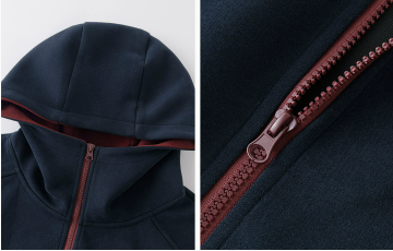 [WHOLESALE ONLY - CONTACT TO ORDER] Unisex Heavyweight 70% Cotton Contrast Hood Lining Full-Zip Fleece Sweatshirt Jacket (Dark Navy / Burgundy) [AW-383]